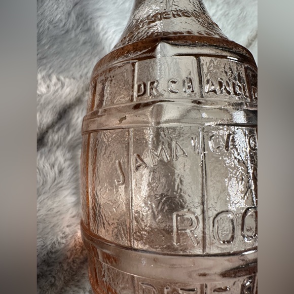 Vintage Pink Glass Dr. Chandler’s Jamaica Ginger Root Bitters Barrel Bottle 8” - Picture 6 of 8